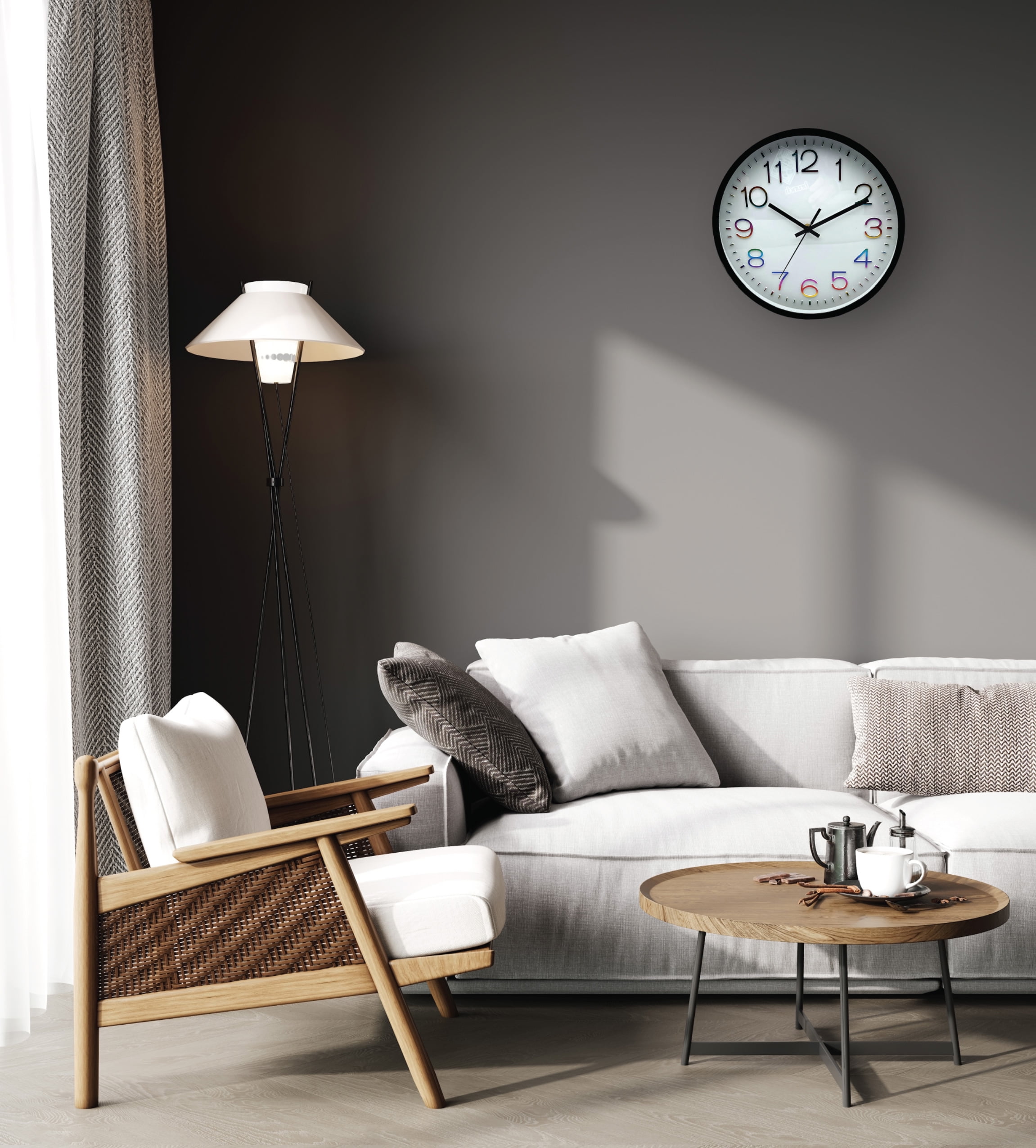 Mainstays 12" Modern Wall Clock, Multicolor Numbers