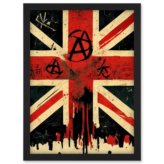 Anarchy Flag Graffiti Print Union Jack Punk UK Artwork Framed Wall Art Print A4