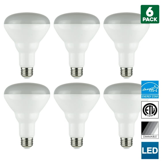 6 Pack Sunlite BR30 LED Reflector Bulb, Dimmable, 10 Watt (65 Watt Equivalent), Medium (E26) Base, 3000K Warm White, Energy Star Certified, 750 Lumen Output, 25,000 Hour Lifespan
