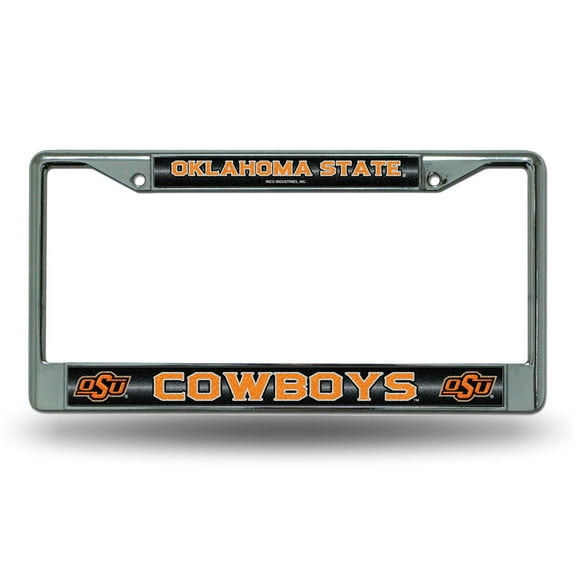 Oklahoma-St-OSU-Cowboy's Standard Size Chrome License Plate Frame - It Sparkles! - Let's Go!