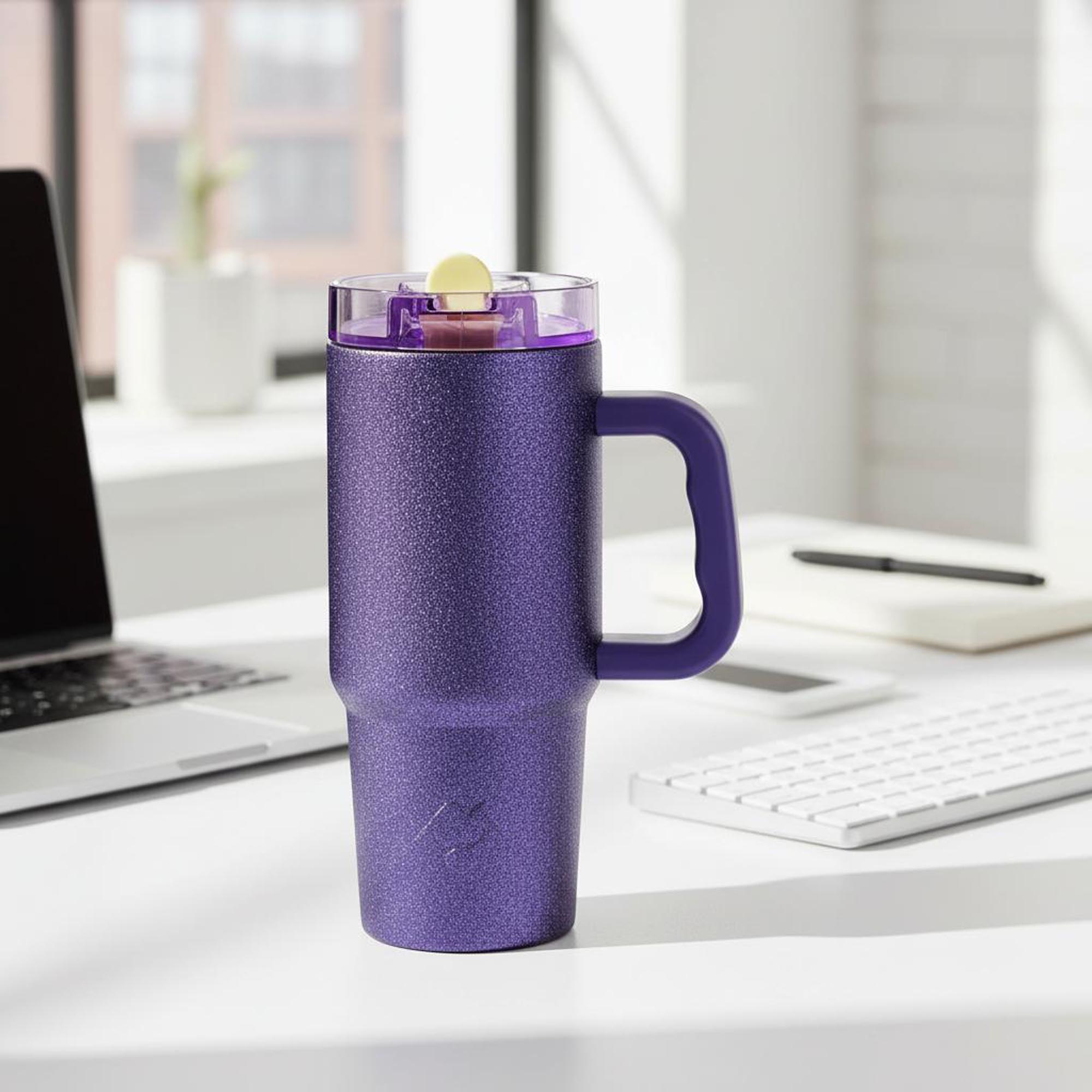 Termo de acero inoxidable aislado de 18 oz de edición limitada con asa, púrpura brillante 7