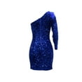 thumbnail image 6 of jsaierl Sequin Dress for Women One Shoulder Long Sleeve Bodycon Mini Dress Sexy Side Split Prom Evening Party Faux Fur Cocktail Dress Club Date Night Sparkly Dress, 6 of 9