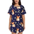 thumbnail image 1 of Fotbe Corgi Lying With Moons And Stars Conjunto de Pijama Estampado para Mujer, 2 Piezas, Ropa de Dormir con Camiseta de Manga Corta y Shorts Suaves-Medium, 1 of 6
