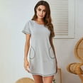 thumbnail image 5 of Women's Nightshirt, Summer Loose Short Sleeve Nightgown, Round Neck Sleepwear Short Pajama Dress with Pockets, Gray, US 14, 5 of 8