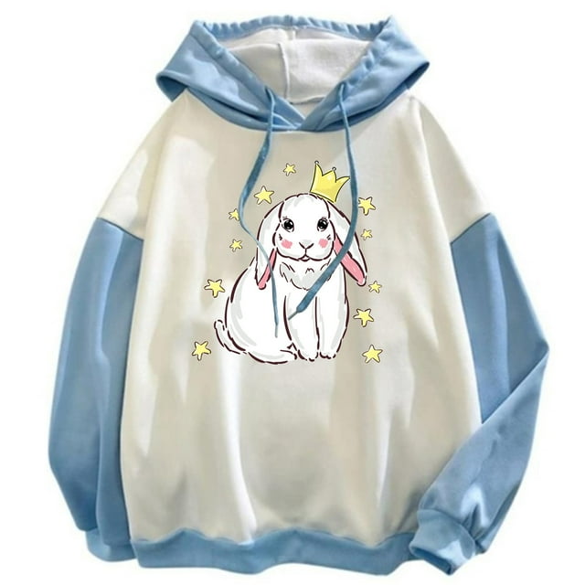 Cathalem Womens Hoodies Pullover Casual Fleece Rib Knit Pullover 2024 Fall Clothes,Light Blue XL