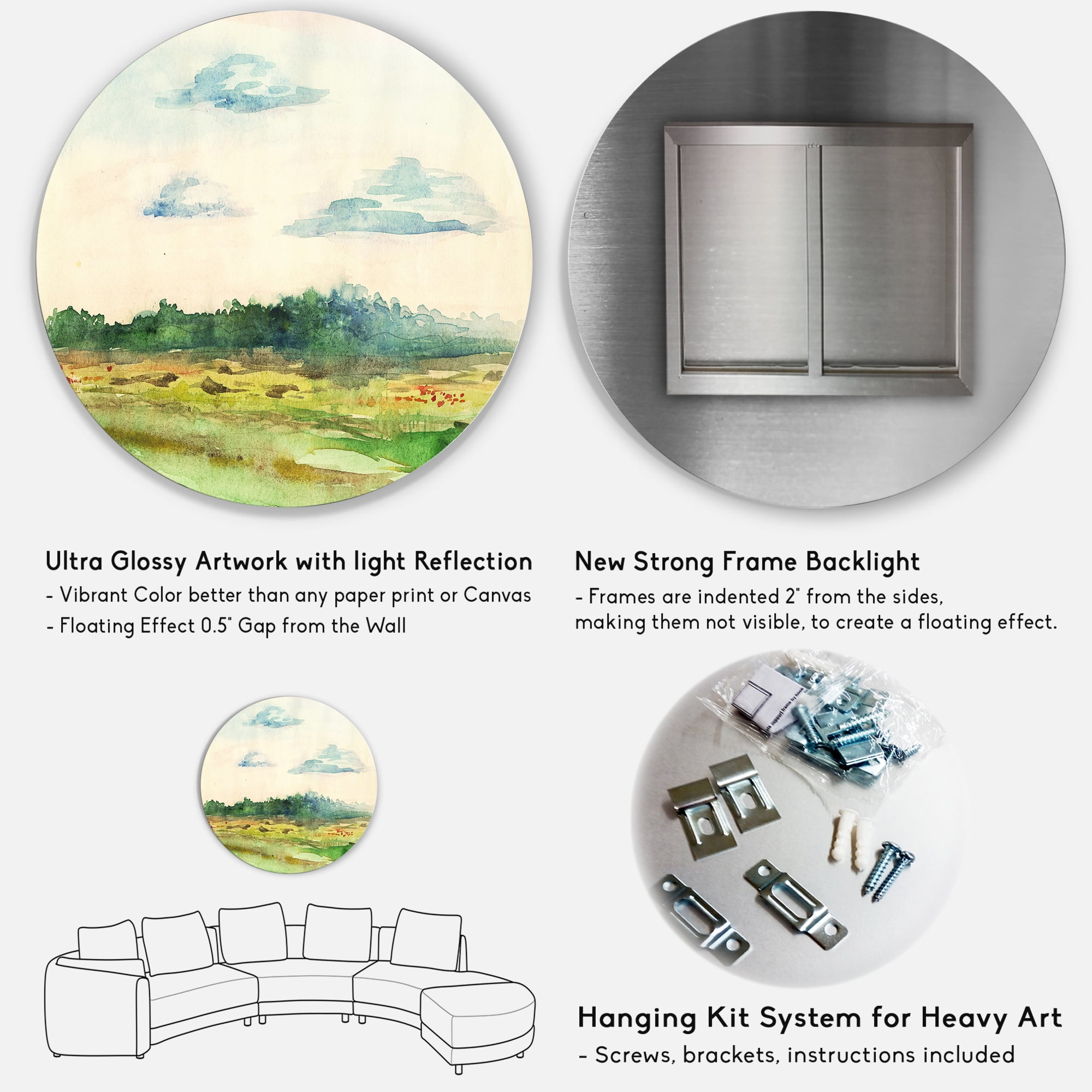 Designart 'Summer Landscape Of Green Blossoming ' Traditional Circle Metal Wall Art 29x29 - Disc of 29
