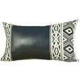 thumbnail image 2 of Boho Handcrafted Decorative Single Throw Pillow Cover Vegan Faux Leather Geometric 12" x 20" Navy Blue & Ivory Lumbar for Couch, Bedding, 2 of 5