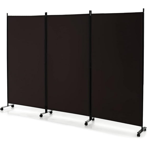 GOFLAME 3 Panel Folding Room Divider, 6FT Rolling Privacy Screen with Lockable Wheels, Portable Room Partition Screen, Freestanding Wall Divider and Separator for Home Office, Brown