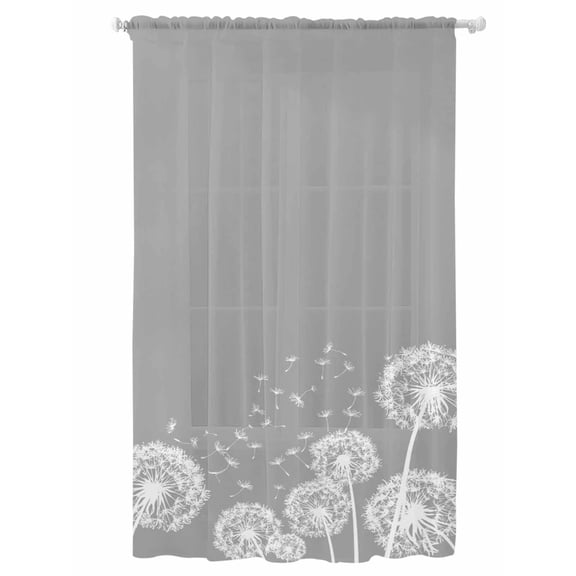 Sheer Curtains 96 Inches Long, White Dandelion Semi Sheer Curtains Light Filtering Window Treatment, Spring Plants Flowers Vintage Gray Privacy Voile Drapes for Living Room Bedroom 52x96 Inch