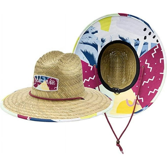 Paradise Found Fabric Pattern Print Straw Sunhat Men & Women, Lifeguard Hat, Beach, Swim, Cruise, Paddle Board, Boat, Fishing, Fits All, Malabar Hat