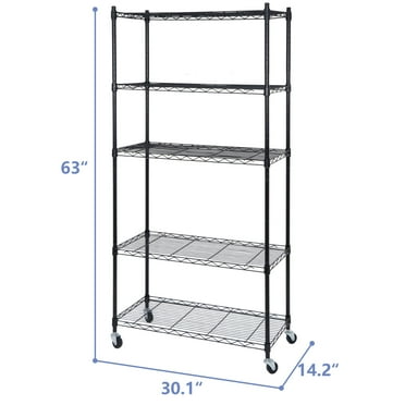 ZenStyle Heavy Duty with Lockable Wheels 14"W x 30.1"D x 63"H 5-Shelf Freestanding Shelves, Black