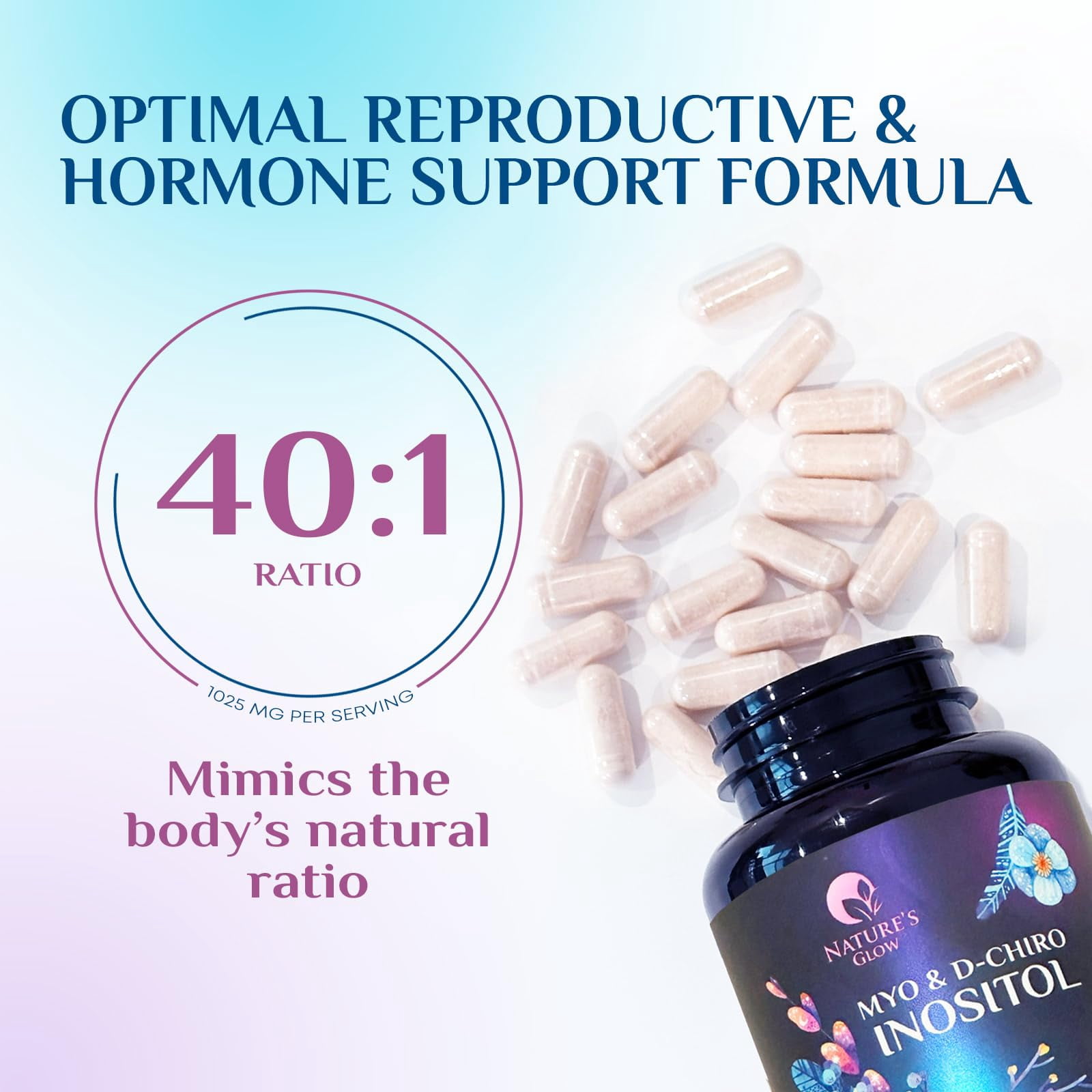 Myo Inositol Supplement & D Chiro, Premium 40:1 Ratio Myo-Inositol & D-Chiro, Natural Balance & Ovarian Health Support, Vitamin B8 Supplement - 60 Capsules (30 Day Supply)