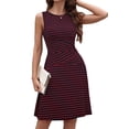 thumbnail image 3 of Women'S Casual Dresses 2025 Sleeveless Striped Mini Dress High Waisted A Line Dresses Wine Red S, 3 of 9