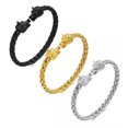 thumbnail image 2 of HOOUN Stainless Steel Braided Bracelet Wolf Heads Cuff Bangle For Women Mens HIp-Hop-gold, 2 of 9