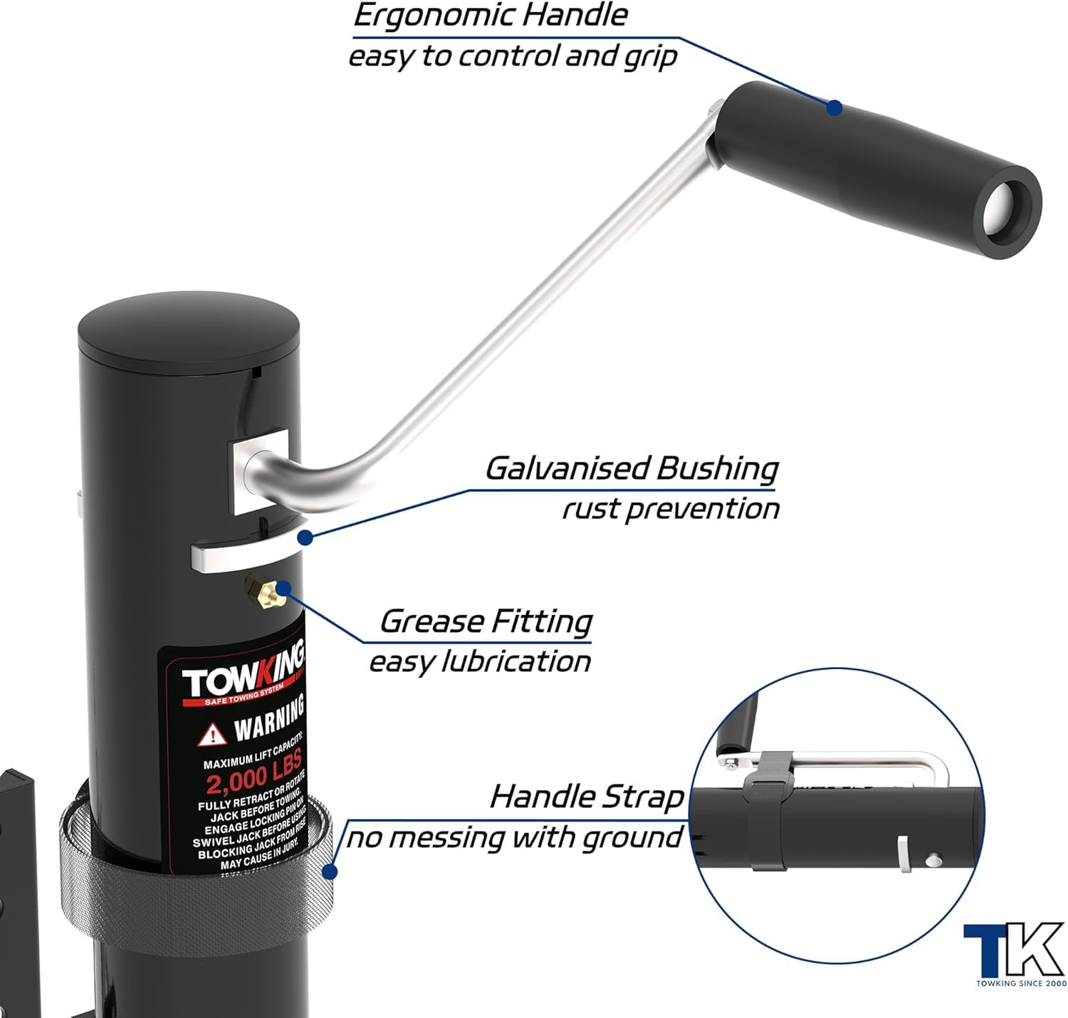 TOWKING 2000 lbs Upgraded Boat Trailer Jack, 10" Lift, Bolt on Trailer Jack for RV, Boat and More, Black