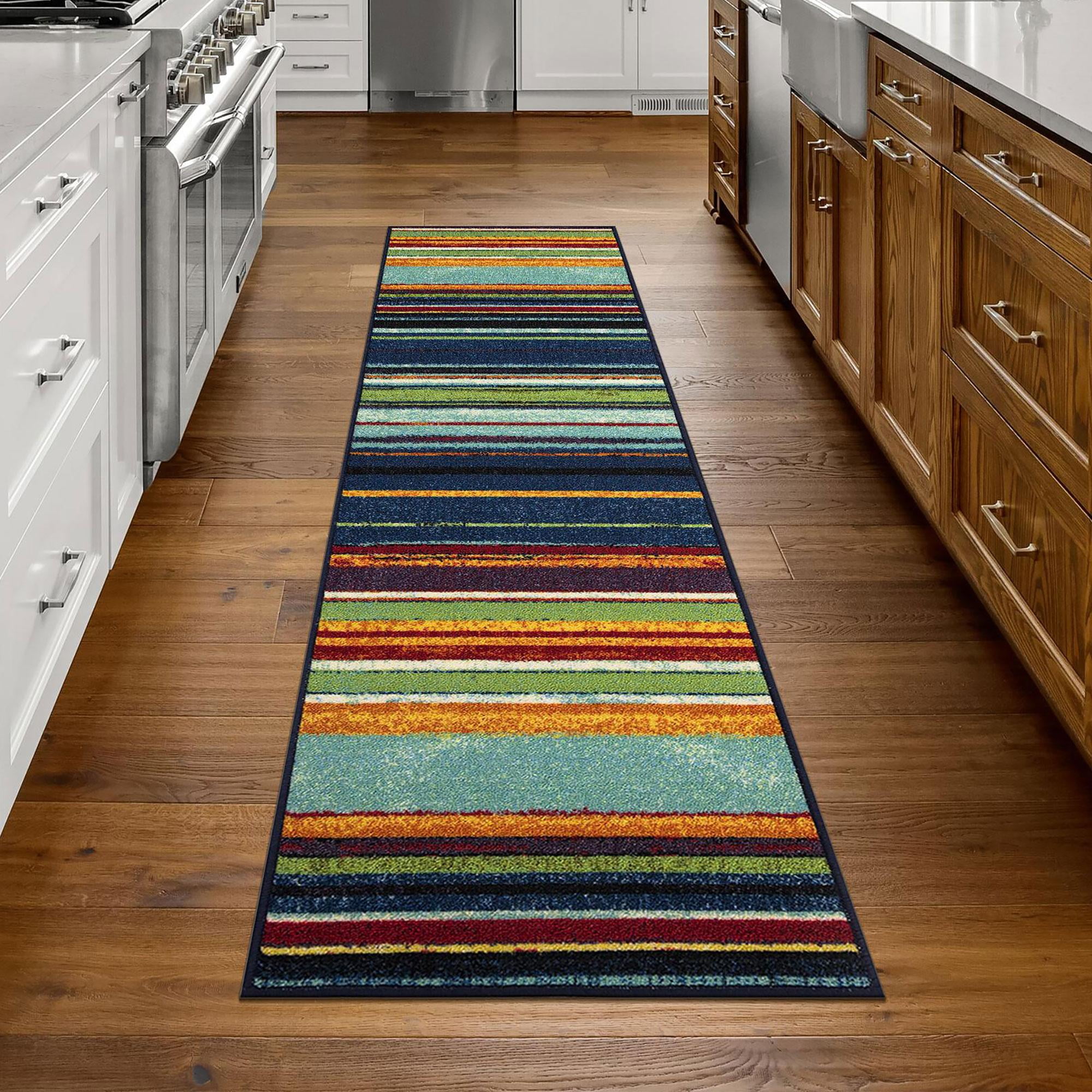 Ottomanson Striped Kitchen Runner Rug 1'10" x 7' - Non Slip Low Pile Carpet, Multicolor