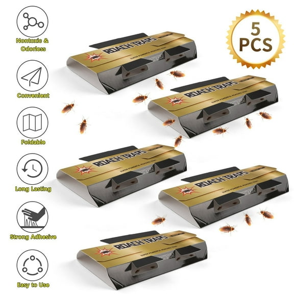 Elegant Choise 5 Pcs Roach Traps Indoor Cockroach Bug Pest Killer Pests Glue Traps Spider Motel