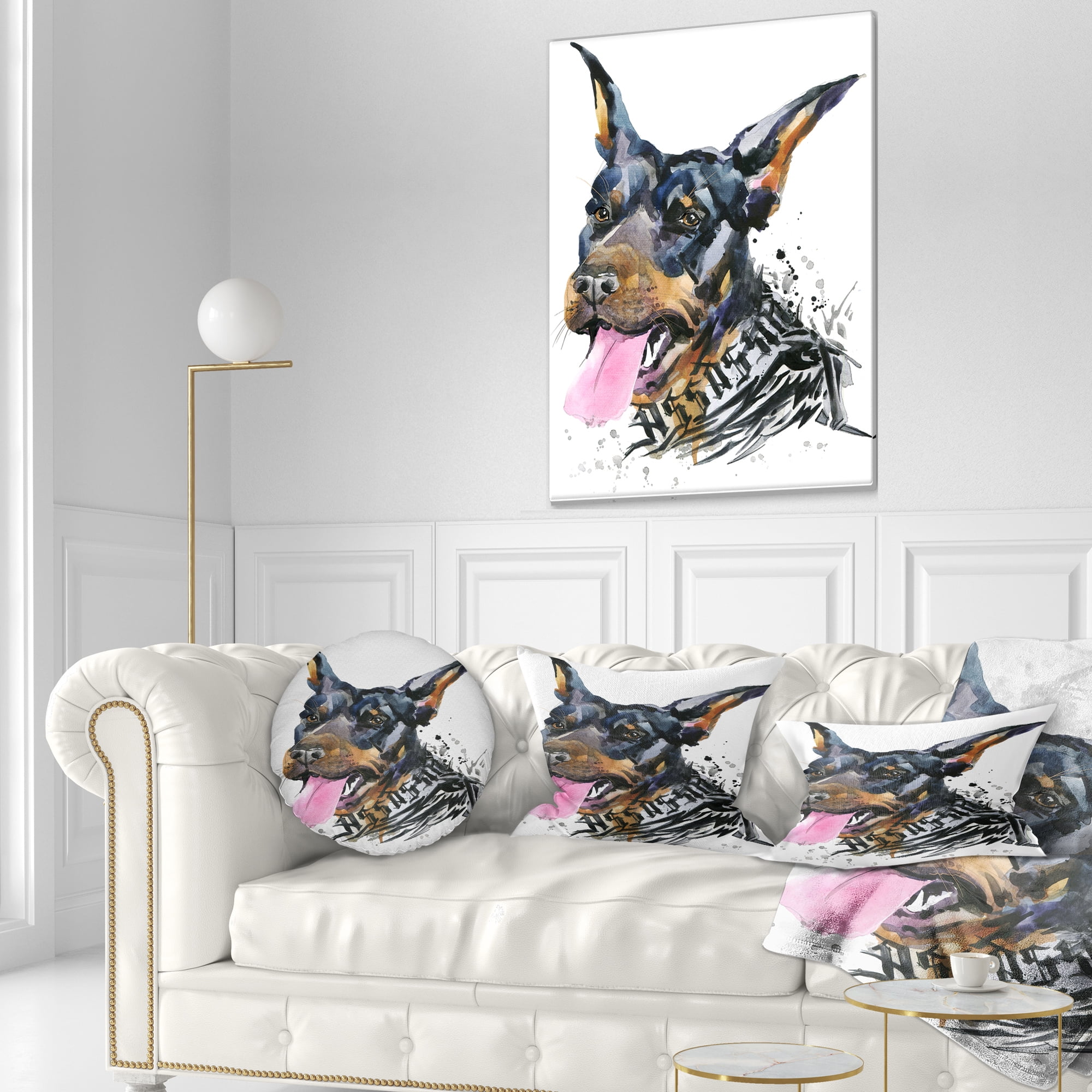 Designart Watercolor Dog Illustration - Contemporary Animal Throw Pillow - 12x20