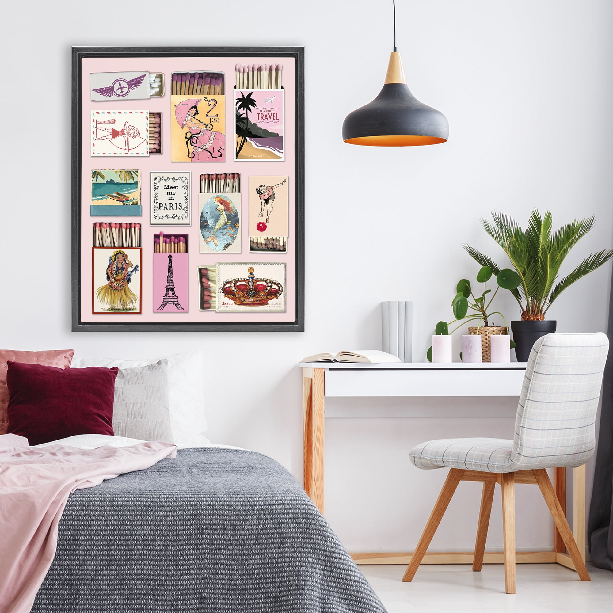 Stupell Industries Vintage Travel Matchbook Montage Black Framed Floater Canvas Wall Art, design by CAD Designs