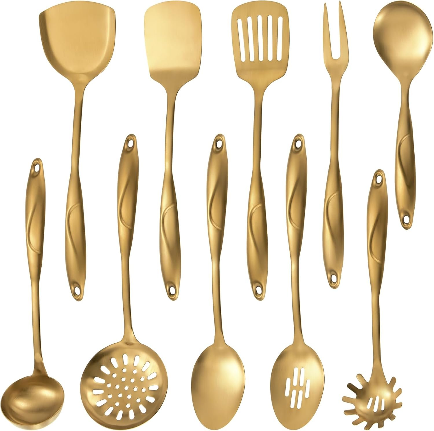 304 Stainlss Steel Kitchen Utensils Set, 10 count Metal Cooking Utensil, Matte Kitchen Gadget Cookware and Kitchen Tool Set, Dishwasher Safe()