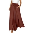thumbnail image 2 of qolati Wide Leg Yoga Pants for Women Casual Loose Drawstring Smocked High Waist Beach Trousers Summer Slit Flowy Dress Palazzo Pants with Pockets, 2 of 9