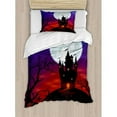 thumbnail image 3 of Halloween Duvet Cover Set King Size, Gothic Haunted House Castle Hill Valley Night Sky October Festival Theme Print, Decorative 3 Piece Bedding Set with 2 Pillow Shams, Multicolor, by Ambesonne, 3 of 3