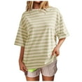 thumbnail image 2 of Oversized Shirts for Women Casual Stripe Loose Crew Neck Short Sleeve T Shirt Fashion Elegant Breathable Basic Work Tee Vacation Clothes Green XXL, 2 of 8
