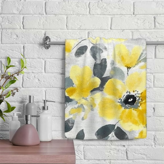 ZFLMY Flowers Yellow Gray Soft Bath Towel Absorbent Hand Towels 29.5x13.8 Inches for Kitchens, Bathrooms, Showers 29.5x13.8in