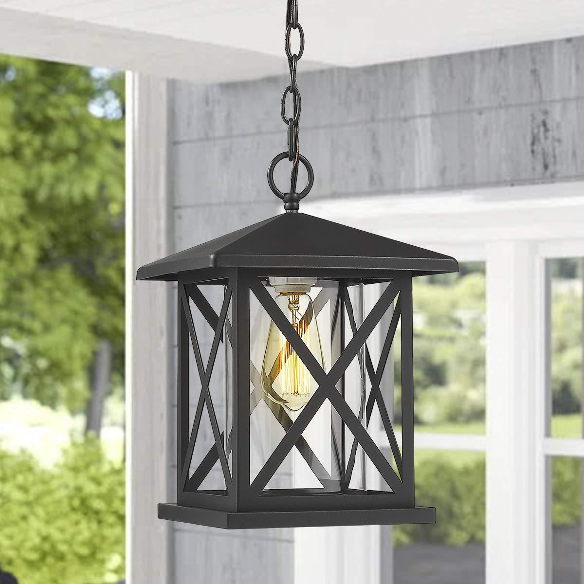 1Light Exterior Black Pendant Light Outdoor Hanging Lantern Outdoor