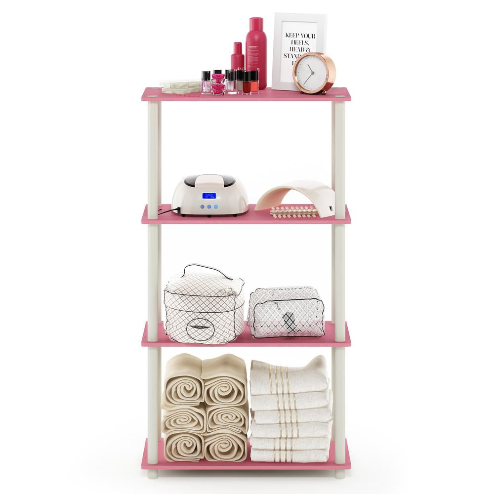 Furinno Turn-N-Tube 4-Tier Multipurpose Shelf Display Rack, Pink/White