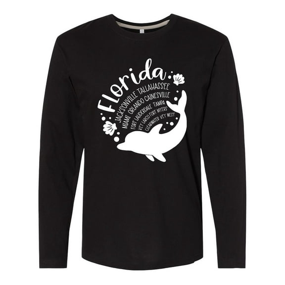 Inktastic Florida Cities with Dolphin Long Sleeve T-Shirt