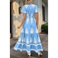 thumbnail image 6 of Womens 2025 Summer Casual V Neck Boho Maxi Dress Flowy Aline Bell Sleeve Tiered Floral Dresses with Pocket Light Blue XL, 6 of 7