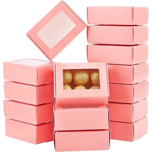 PH 20pcs Cookie Boxes with Window Mini Treat Boxes Pink Paper Box Rectangle Bakery Gift Boxes Christmas Box Soap Candy Boxes for Packaging Soap Party Favor Chocolate 3.4x2.4x1.2 Inch Pink