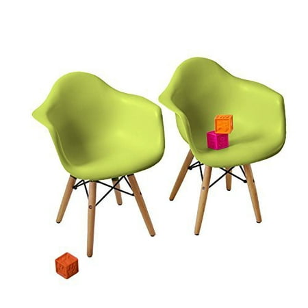Buschman Set of Two Green Eames-Style Kids Mid Century Modern Dining Room Wooden Legs Chairs,