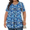 thumbnail image 4 of Horkkom Womens Short Sleeve Tops Summer Casual Floral Print Plus Size Blouses Loose Crew Neck Pleated Tunic Tops 3XL, 4 of 8