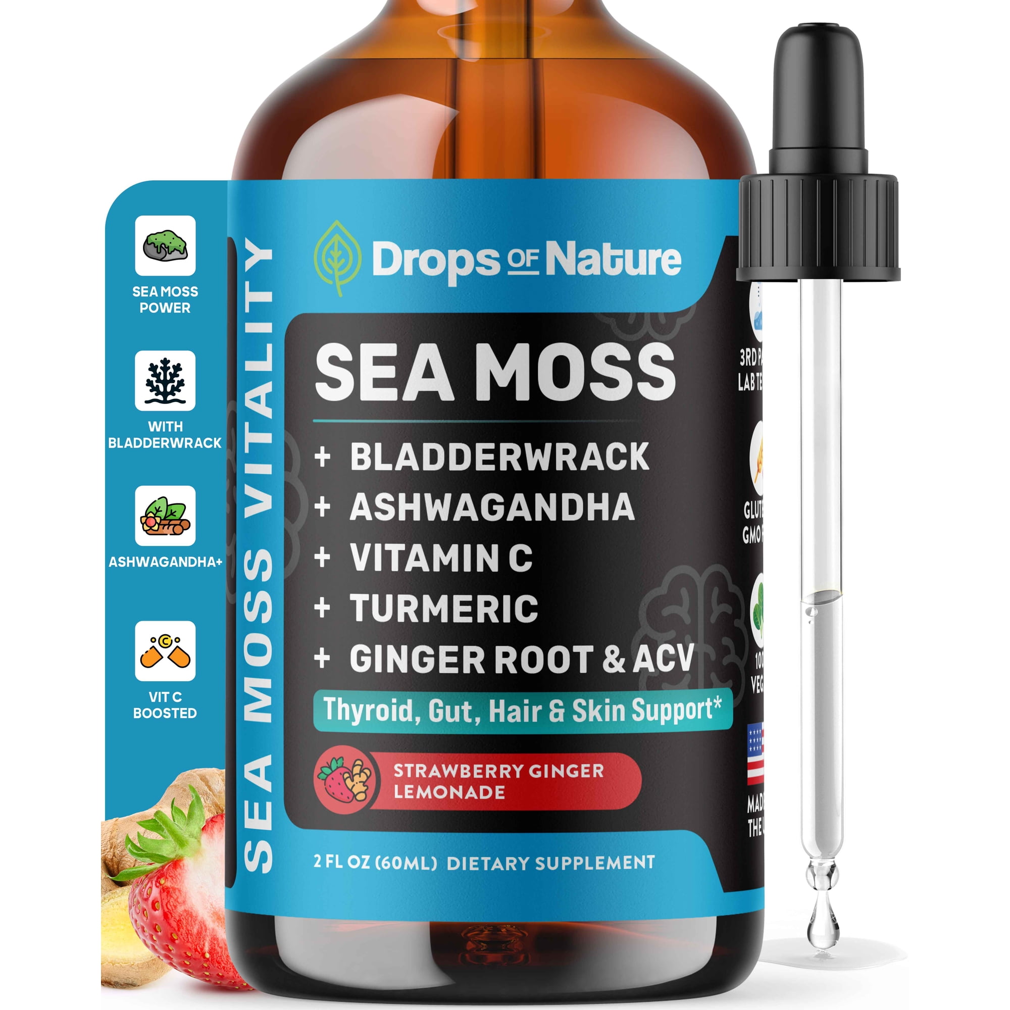 Drops of Nature Sea Moss & Ashwagandha Liquid Supplement, Cognitive Support, Mixed Berry, 2 fl oz