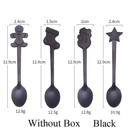 

1/4pcs/set Desserts Kitchen & Dining Snowman Stainless Steel Tea Scoops Christmas Coffee Spoons Tableware Kids Spoon BLACK WITHOUT BOX