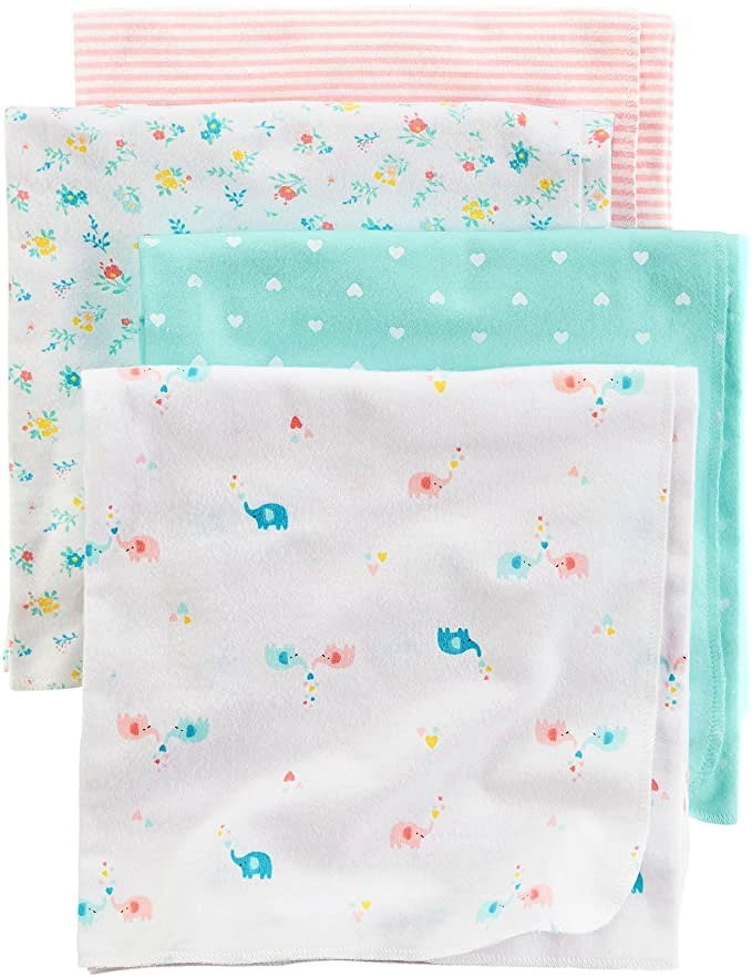 CARTER'S RECEIVING BLANKETS SET 4 COTTON PACK BABY GIRLS ELEPHANT