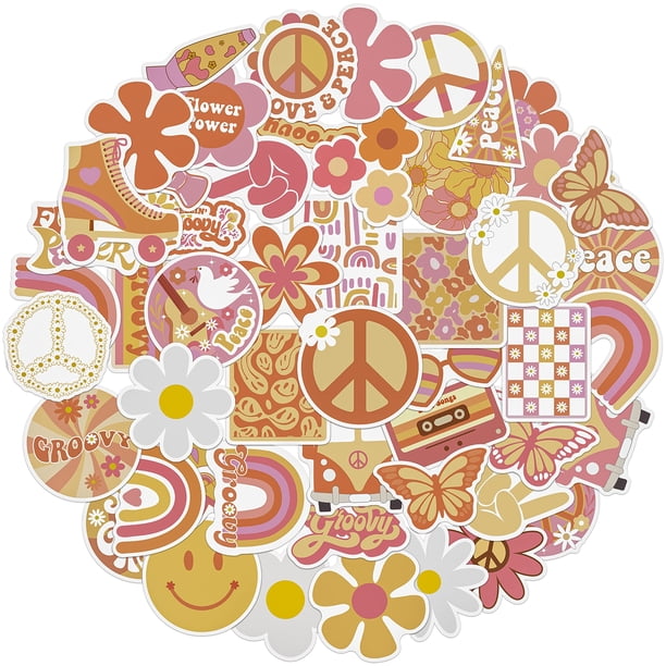 【Alta calidad】Recibirás 50 piezas de pegatinas con temática hippie boho retro en 50 estilos, cantidad suficiente para satisfacer tus necesidades, y también puedes compartirlas con tus amigos