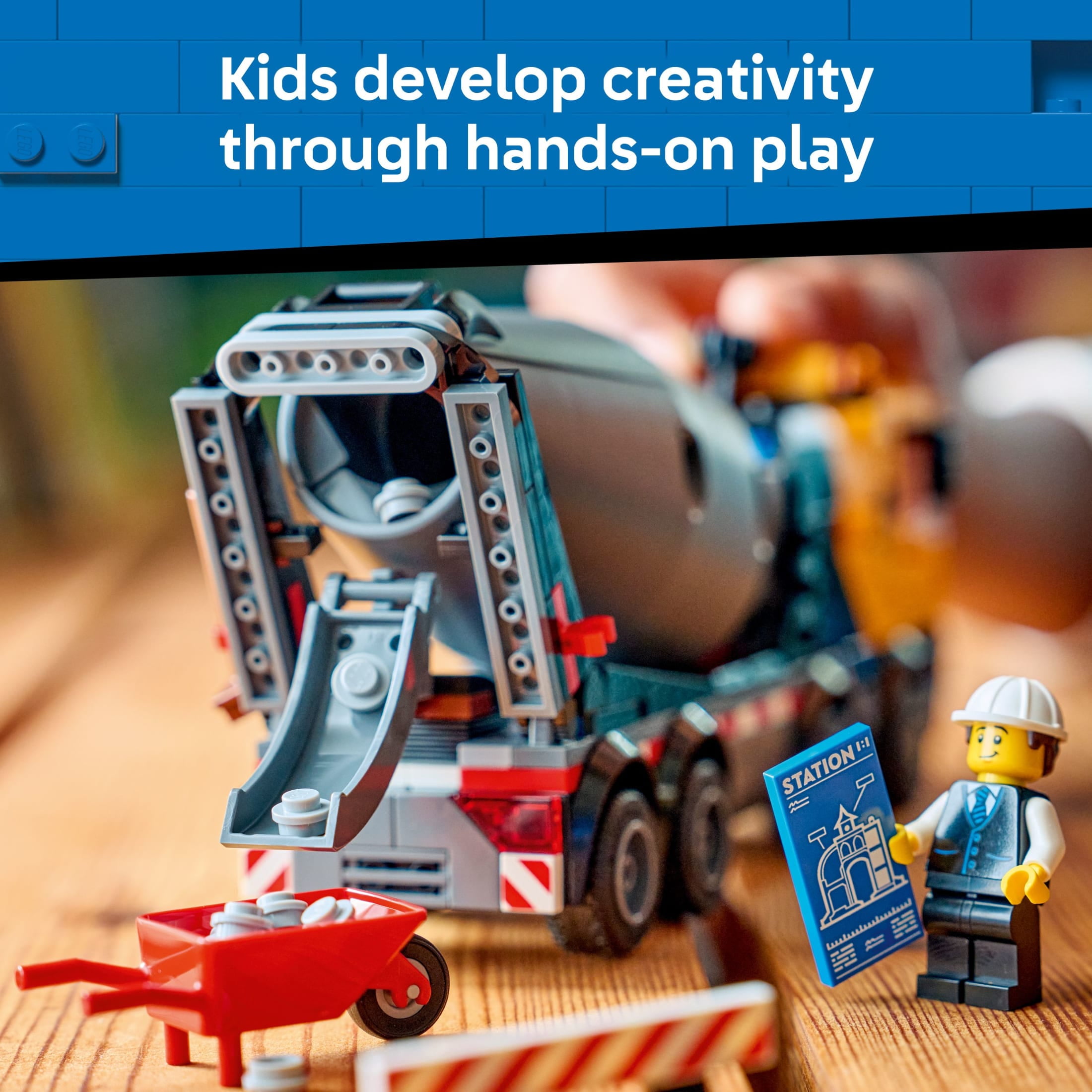 LEGO City Cement Mixer Truck Building Toy for Boys & Girls, Ages 7+ - Pretend Play Construction Toy W/ Rotating Drum & 3 Worker Minifigures - Gift Idea for Birthdays - 60478