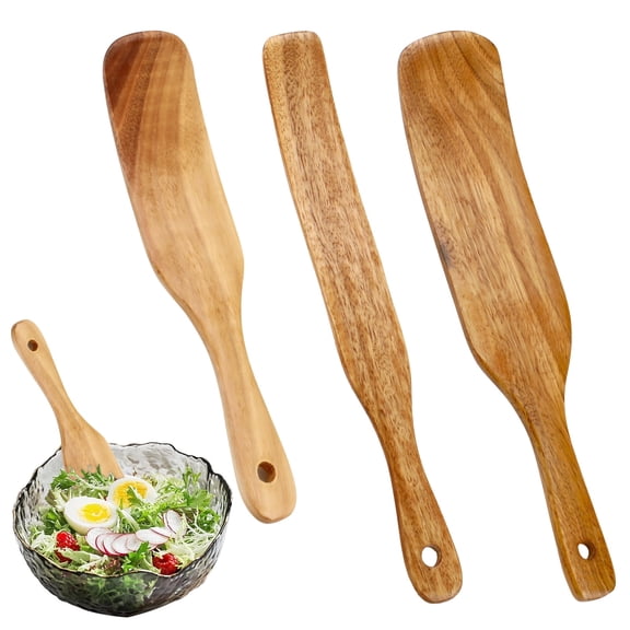 3 Pieces Kitchen Utensils Wooden Spatula Set, 9" & 11" Wood Sourdough Spatula Stirring Stick, Bread Sourdough Starter Spatula Scraper Tools for Jars Cooking Stirring Mixing Scraping Flipping