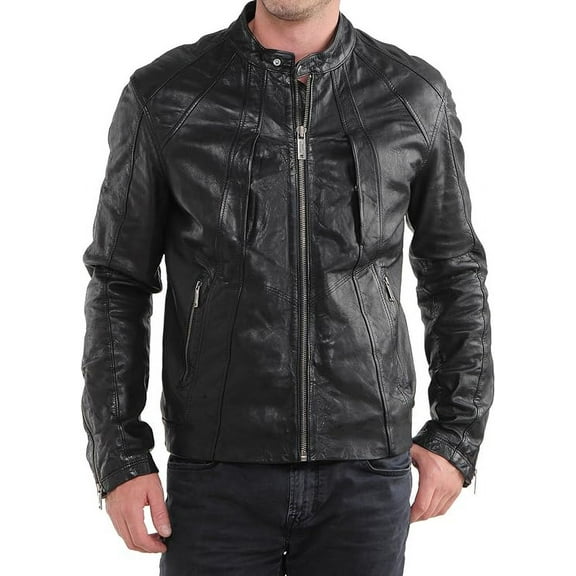 Mens Leather Jacket Slim Fit Biker Motorcycle Black Genuine Lambskin Jacket Coat A279
