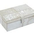 thumbnail image 5 of DecMode Handmade Cowhide Storage Silver Leather Decorative Box with Stitching Detail, 2 Count, 5 of 14