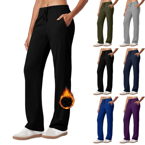 pstuiky Womens Pants Casual, Solid Color Athletic Long Straight Leg Drawstring High Waisted Pants with Pockets Oversized Womens Trousers Army Green L