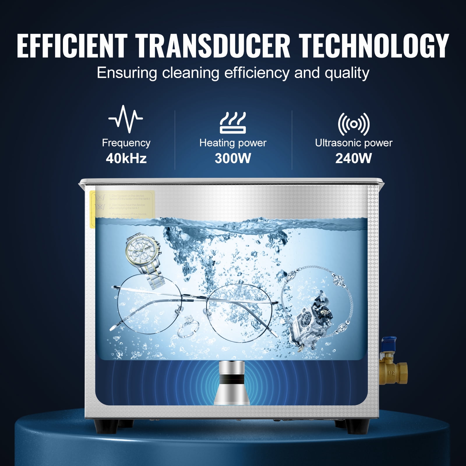 KFFKFF Expert Sonic Cleaning Device, 9.5 L Sonic Accessory Cleaning Tool with Digital Timer & Heater, Stainless Steel Commercial Sonic Cleaning 40kHz for Eyewear, Timepieces, Bands, Tiny Components