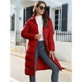 thumbnail image 6 of Women's Hooded Long Puffer Coat Winter Warm Full Zip Quilted Jacket with Pockets Red L, 6 of 10