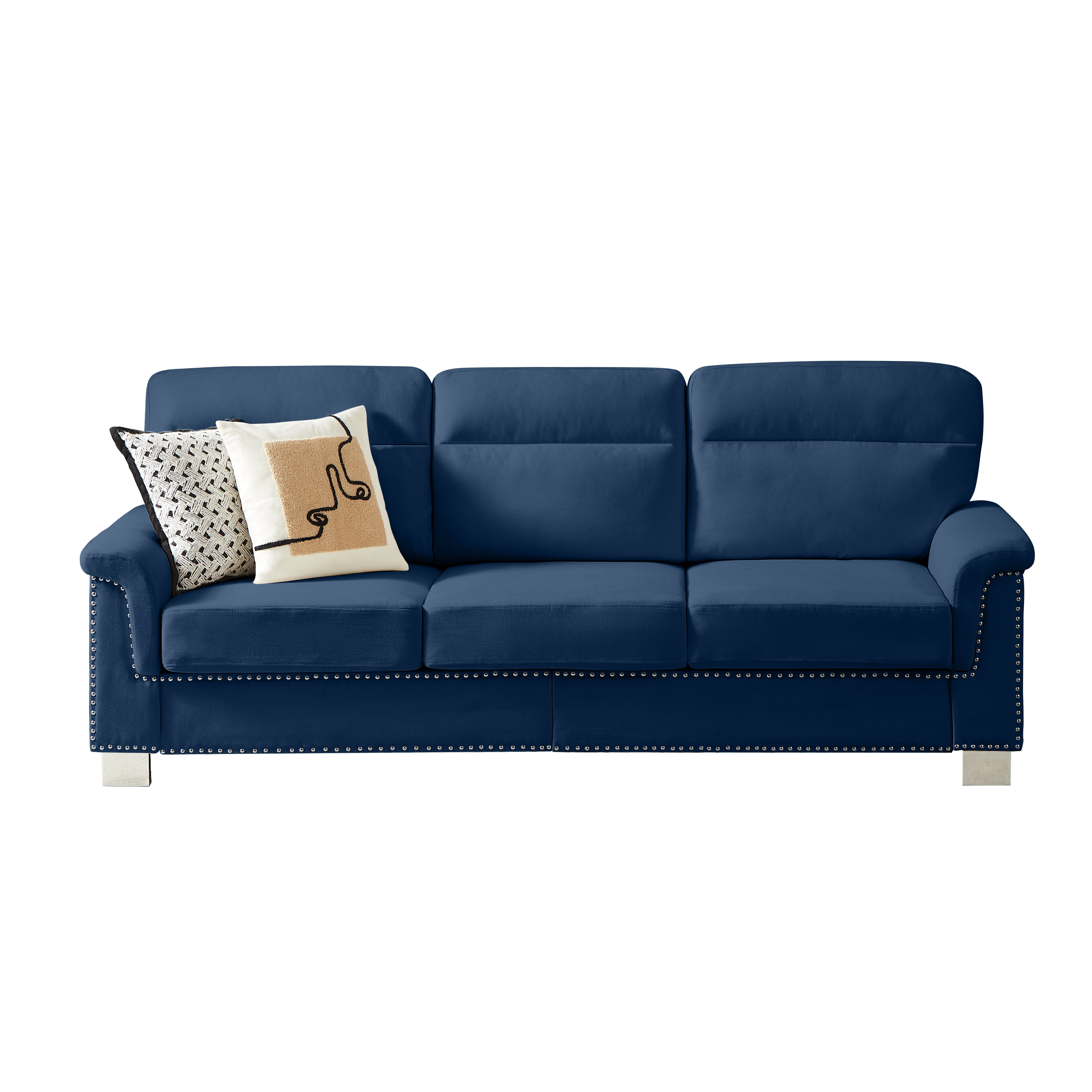 Sofa, 3 Seater Sofa, Couch, Compressed 82 Inch Modern Fabric Sofa with Snowfleece Upholstery and Curved Armrests for Living Room or Bedroom, Blue