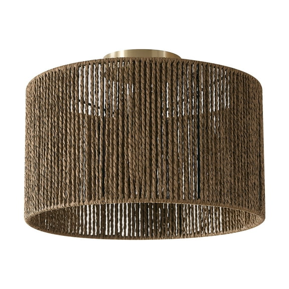 Globe Electric Lulu 1-Light Matte Brass Indoor Flush Mount Ceiling Light with Twine Shade