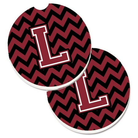 

Letter L Chevron Garnet & Black Set of 2 Cup Holder Car Coaster