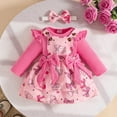 thumbnail image 4 of SYMOID Kids Girl 3-Piece Hot Pink Cotton Outfit: Long-Sleeve Bodysuit, Bow Overall Dress & Headband, 0-18 Months,Size 6 Months, 4 of 9